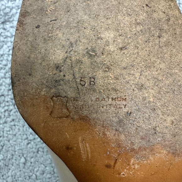 Ervins Zuane Vintage 70's Leather Stacked Block Heels Pumps Womens 5B Beige Work - Picture 13 of 14